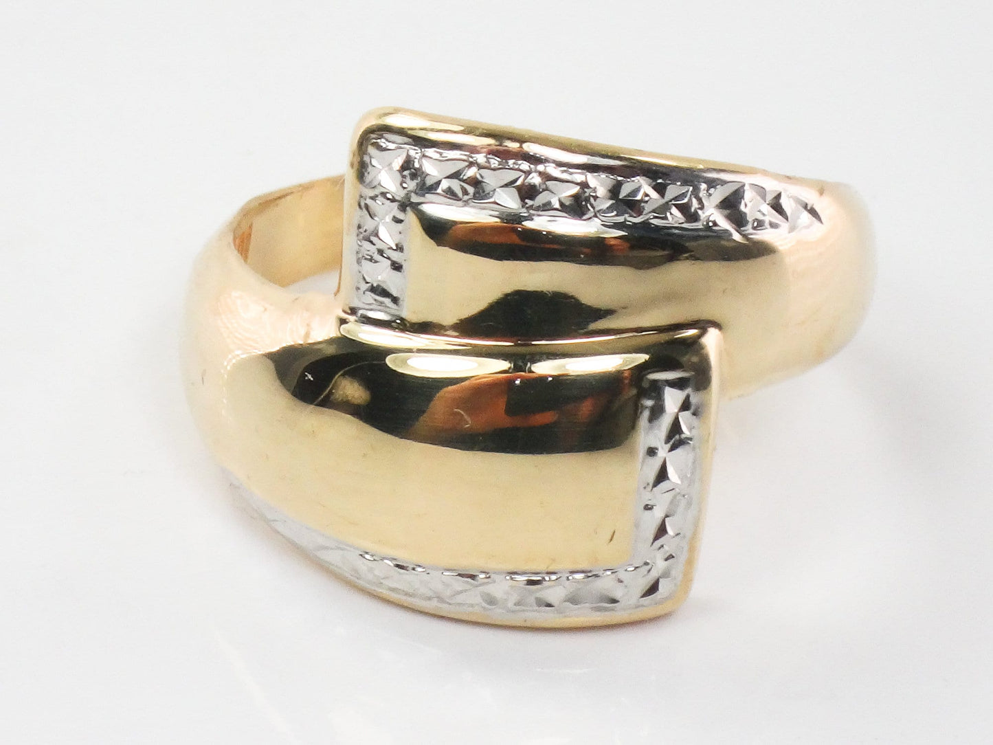 Vintage Michael Anthony Large 14k Two Tone Gold Bypass Style Ring Size 10.5
