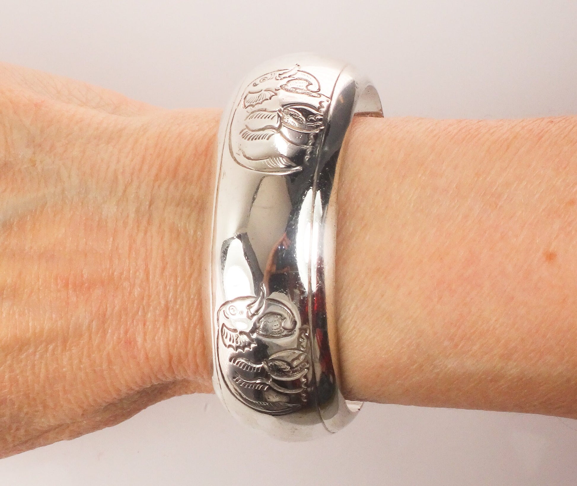 Vintage Sterling Silver Elephant Cuff Bracelet 925 Good Luck Bracelet
