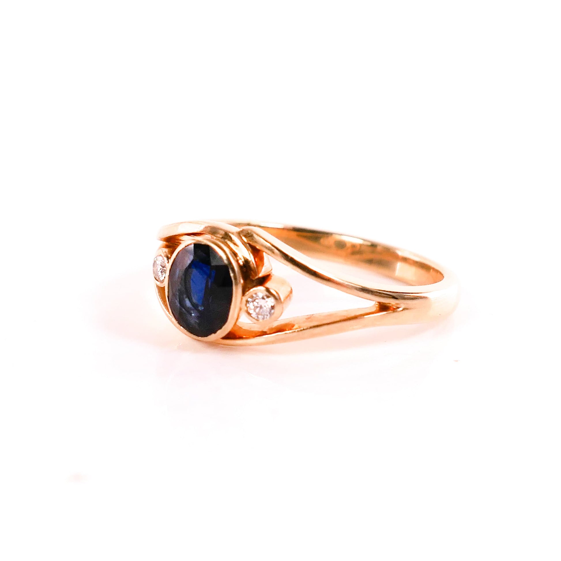 Vintage 14k Yellow Gold Sapphire Diamond Ring - September Birthstone, Size 7.5