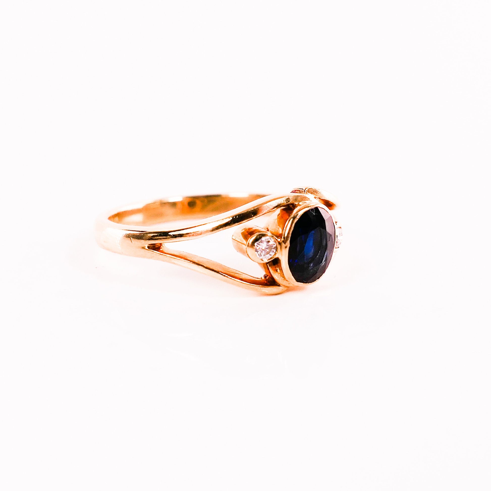 Vintage 14k Yellow Gold Sapphire Diamond Ring - September Birthstone, Size 7.5