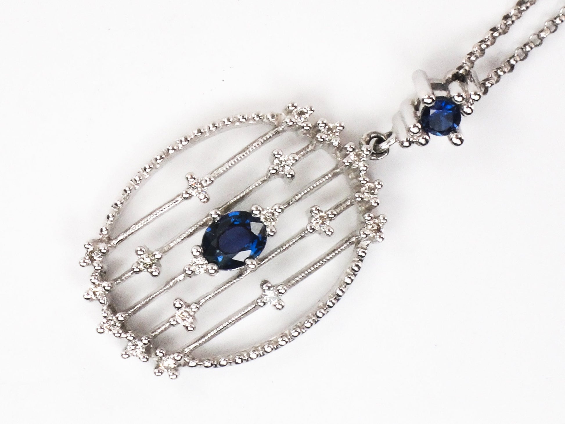 Vintage 14k White Gold Natural Sapphire and Diamond Necklace 16"