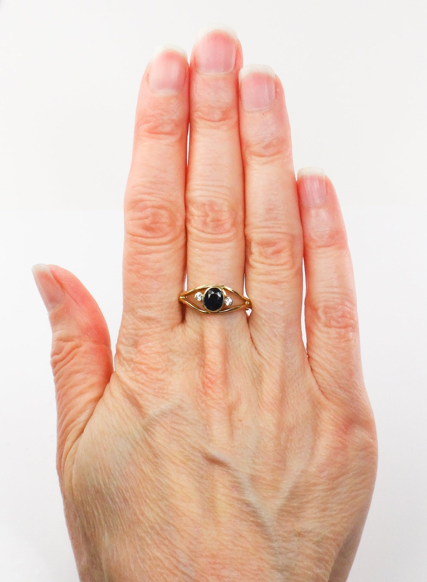 Vintage 14k Yellow Gold Sapphire Diamond Ring - September Birthstone, Size 7.5
