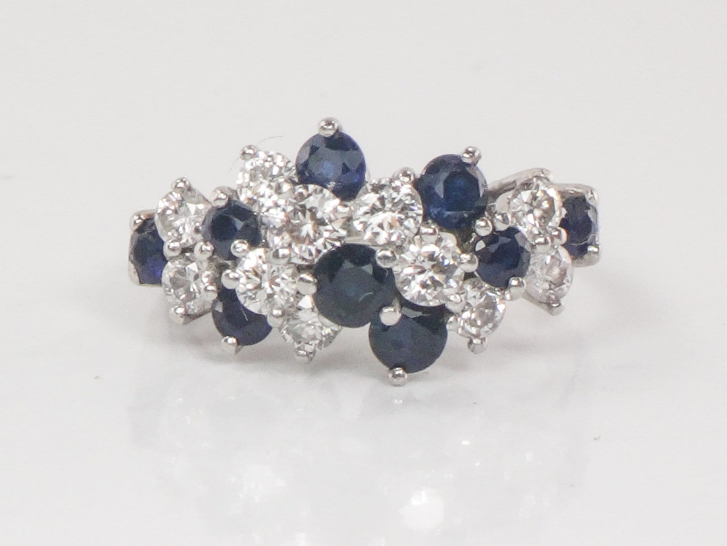 Vintage Platinum Natural Sapphire and Diamond Cluster Ring Pinky Ring - Size 3