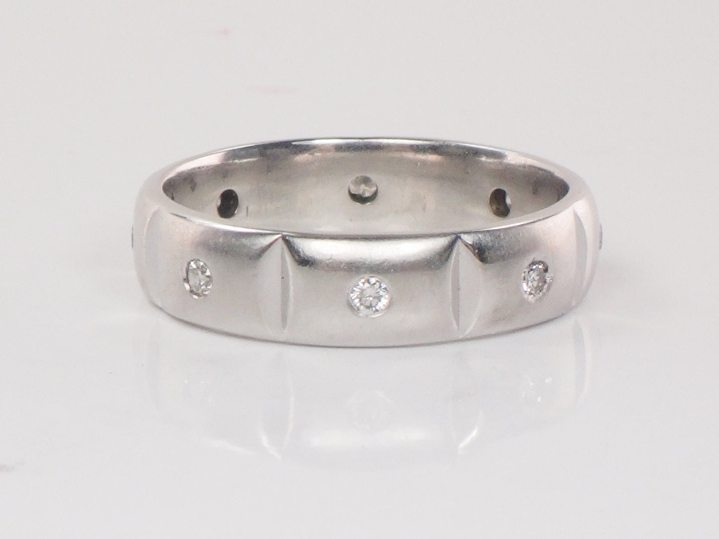 Vintage 14k White Gold Natural Diamond Wedding Band Eternity Wedding Ring Unisex Size 10.75