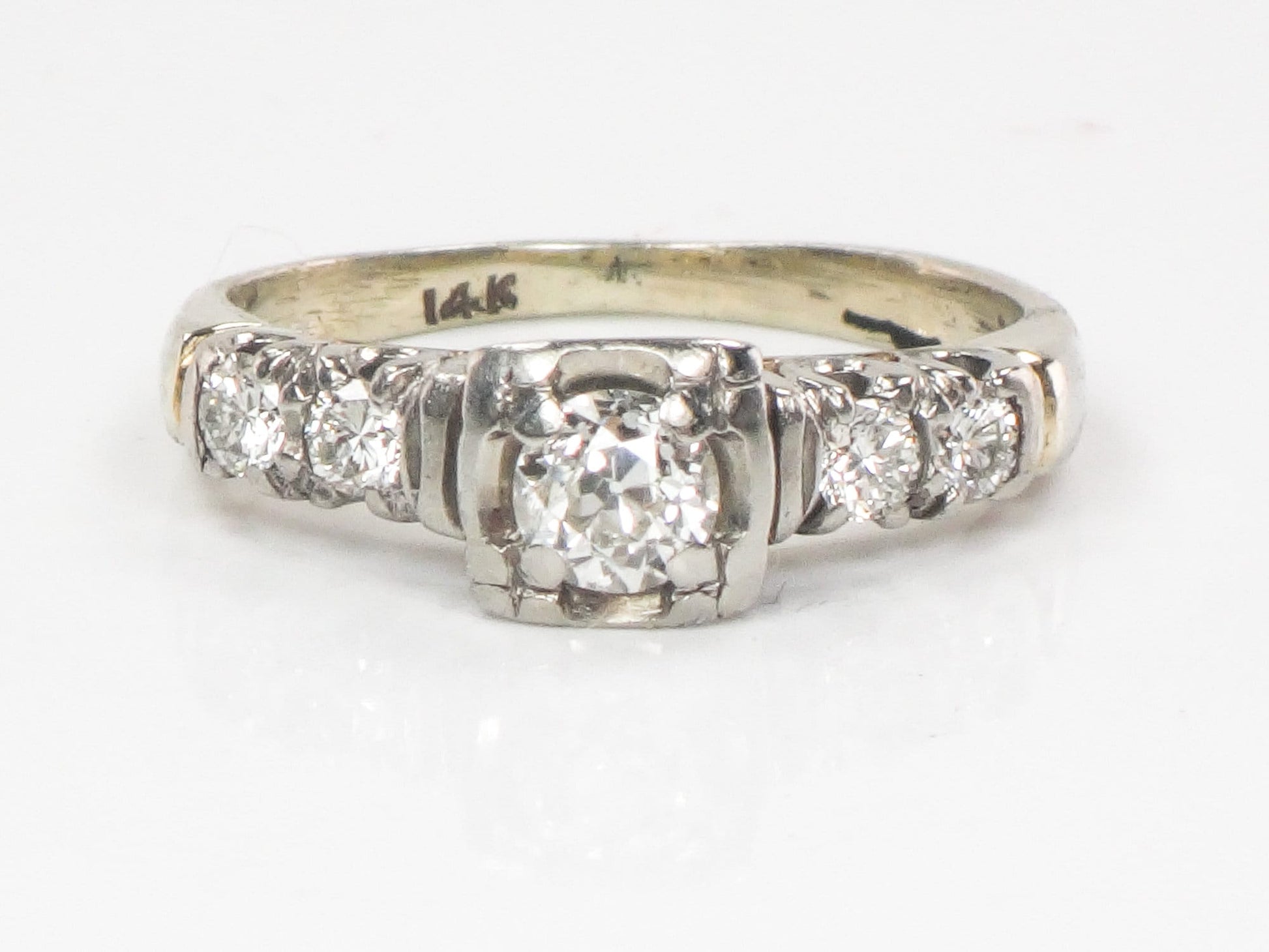Vintage 14k White Gold Old European Cut Diamond Engagement Ring (.50 Carat TDW)