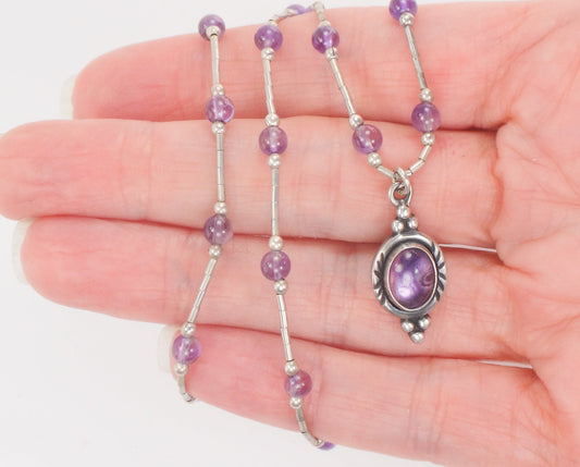 Vintage Sterling Silver Purple Amethyst Drop Necklace 18"