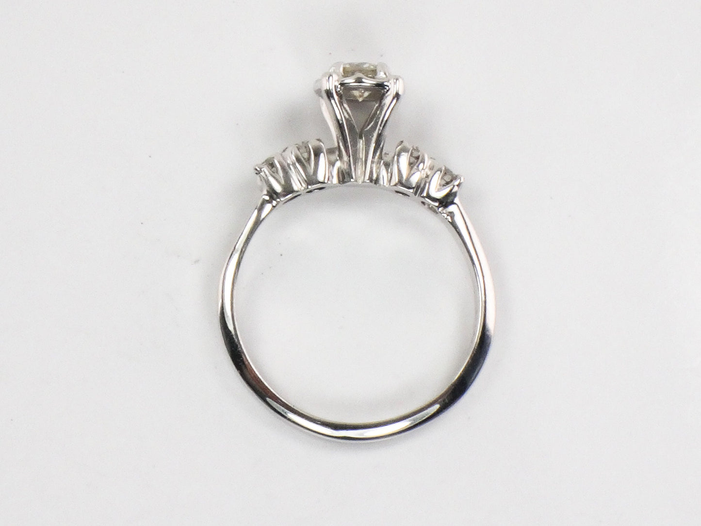 14k White Gold Natural Diamond Engagement Ring Vintage Round Brilliant Cut .25 Carat Center
