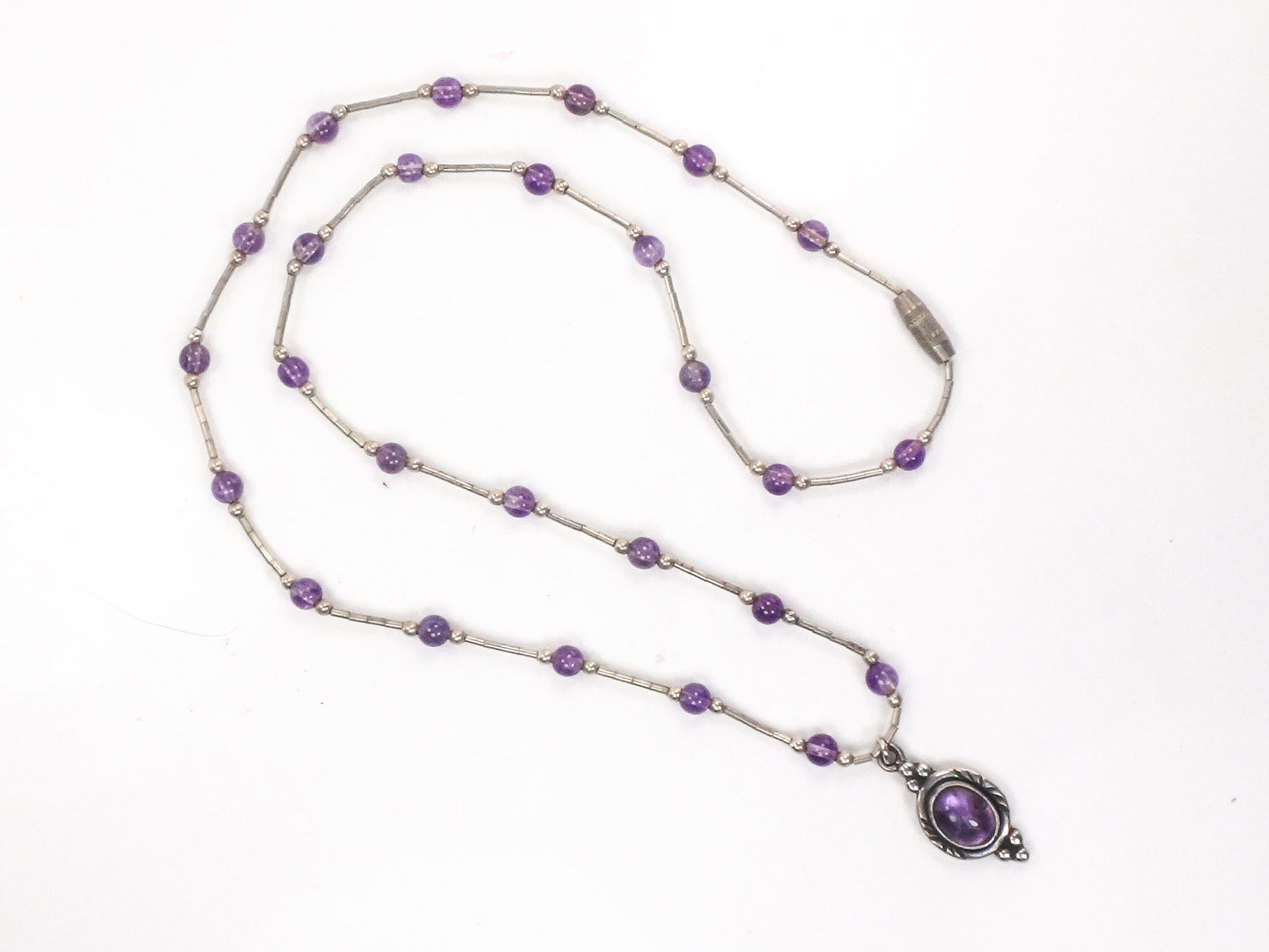 Vintage Sterling Silver Purple Amethyst Drop Necklace 18"