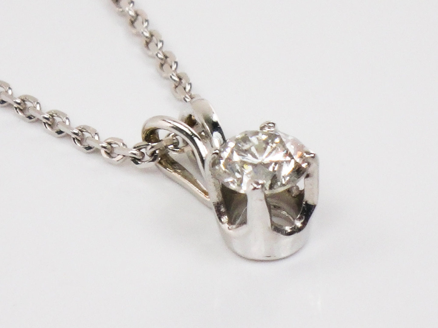 Vintage 14k White Gold Diamond Pendant Necklace: Minimalist .17 Carat
