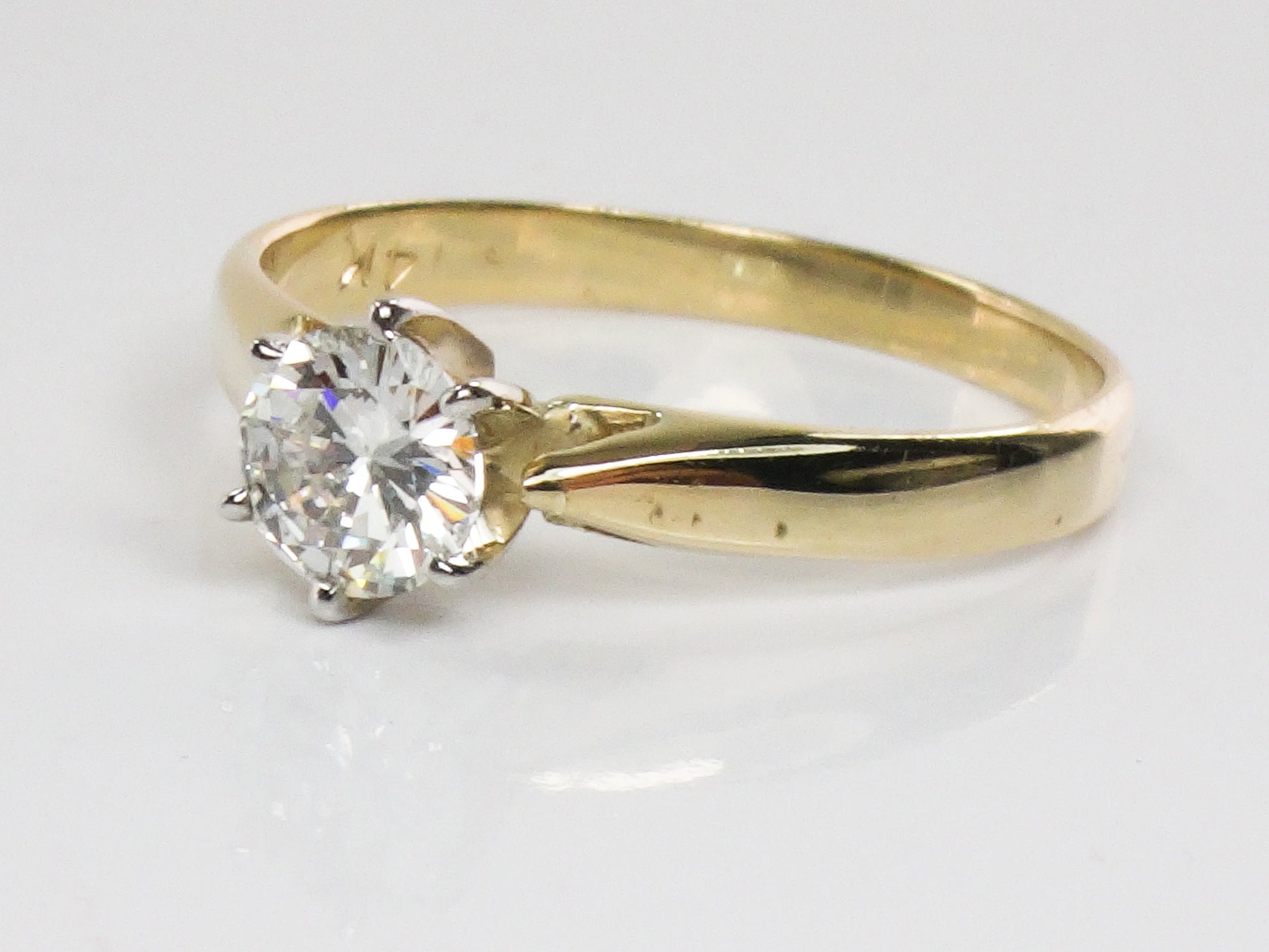Vintage Round Natural Diamond Engagement Ring 14k Yellow Gold Solitaire Approx .55 Carats Size 6.25