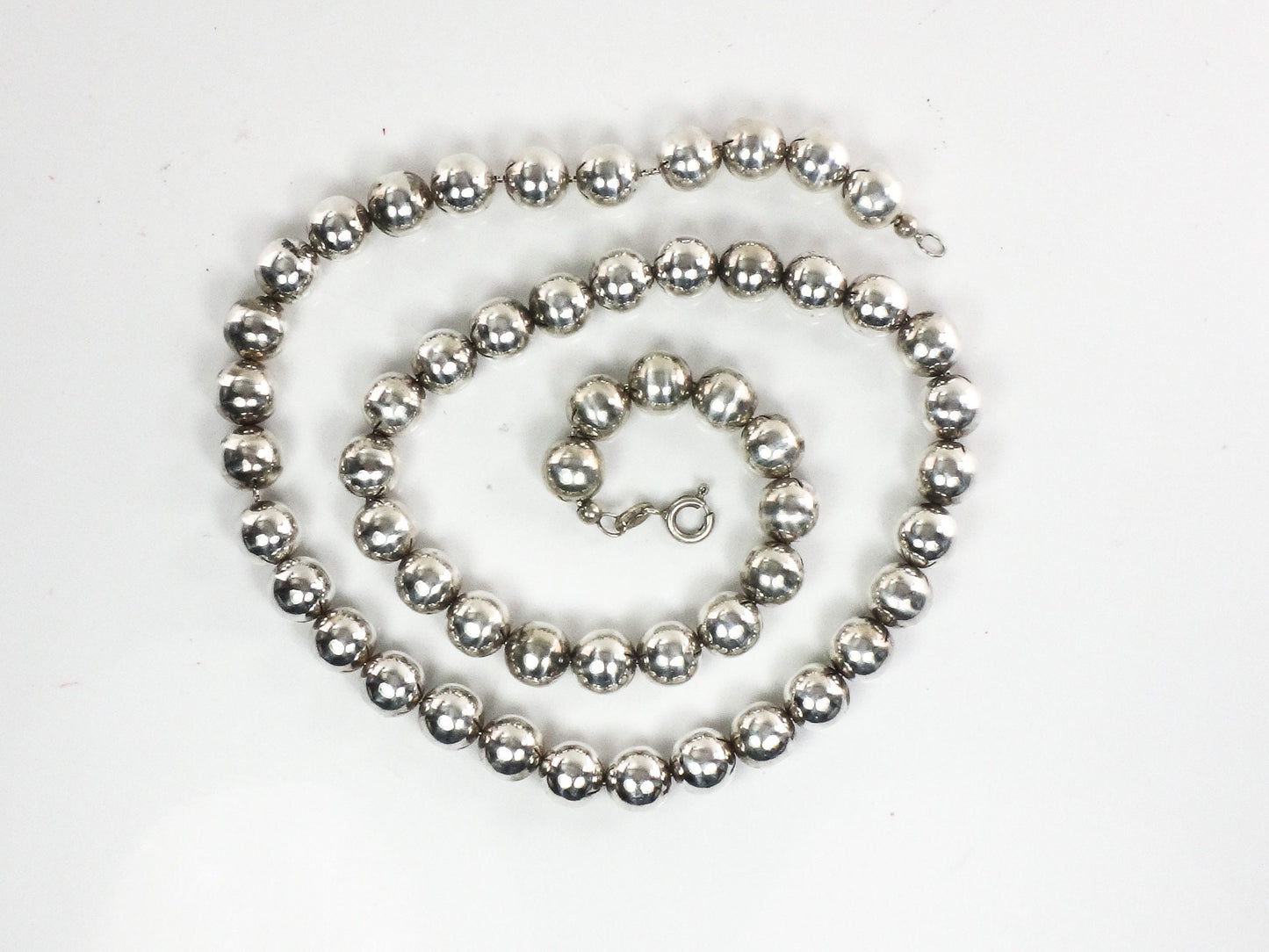 Vintage Italian Sterling Silver Bead Necklace, 8mm Ball Chain, 18.75"