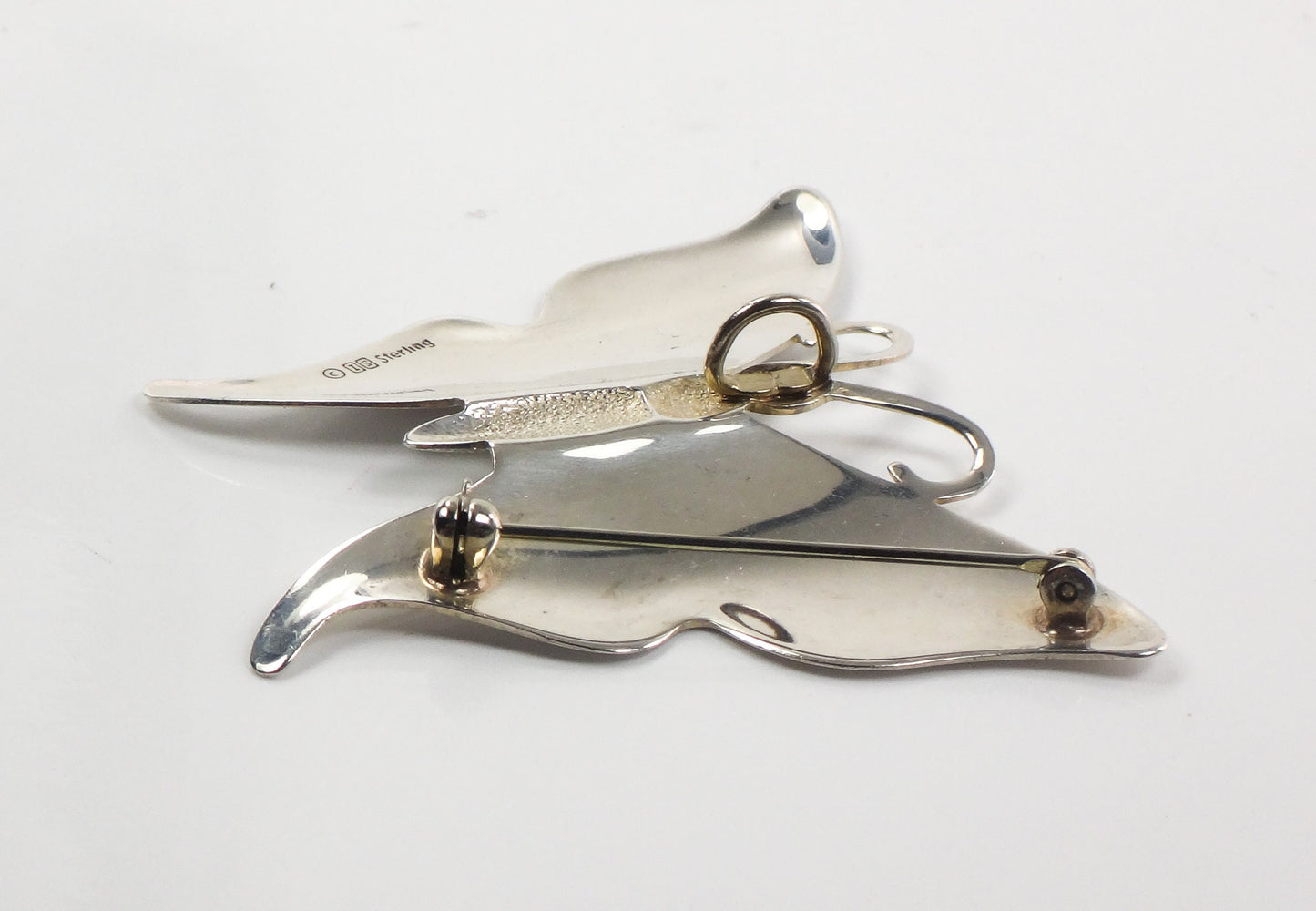 Vintage International Silver Large Butterfly Convertible Pendant Pin