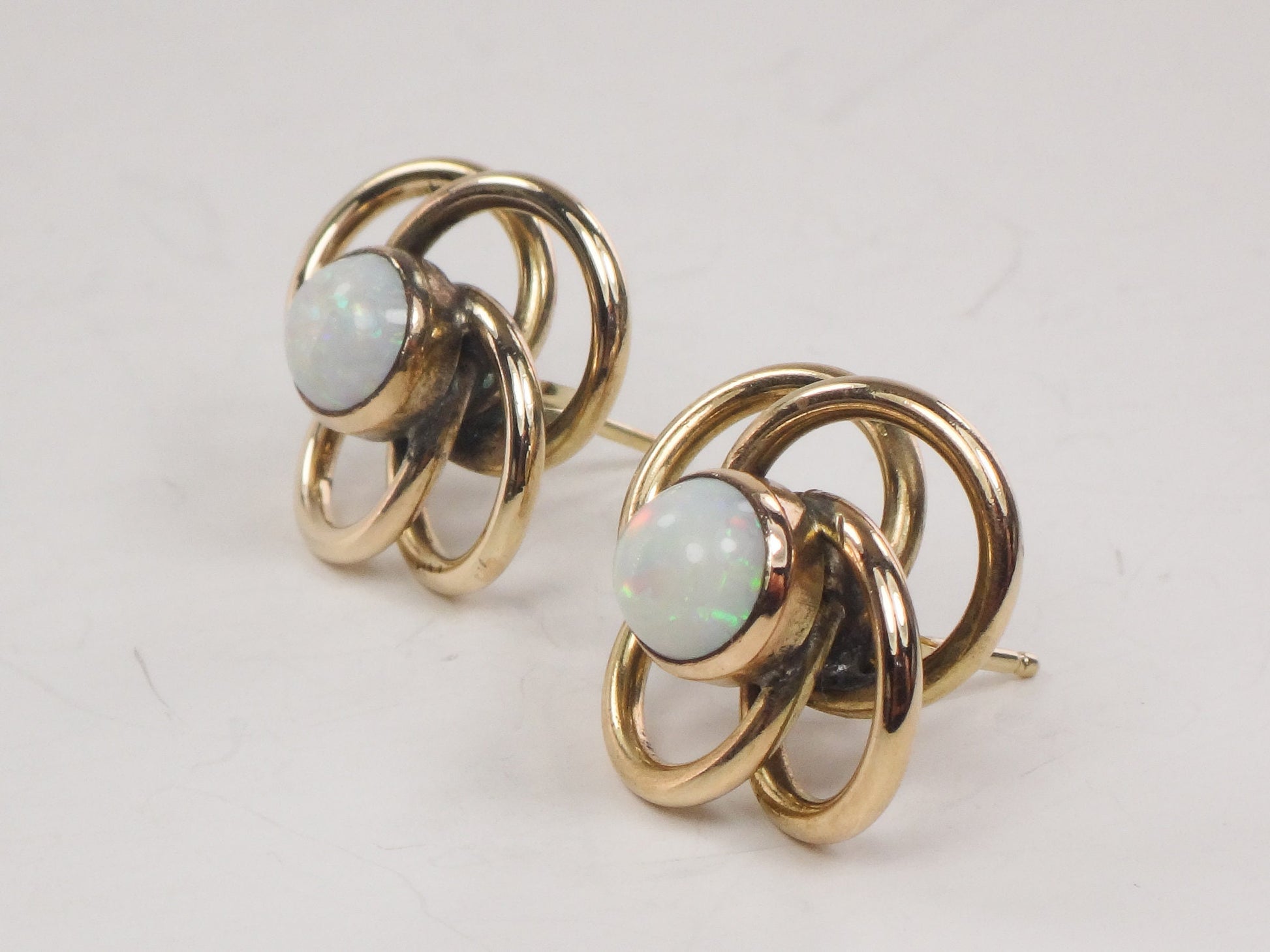 Vintage 14k Gold Opal Love Knot Earrings: Large Yellow Gold Studs
