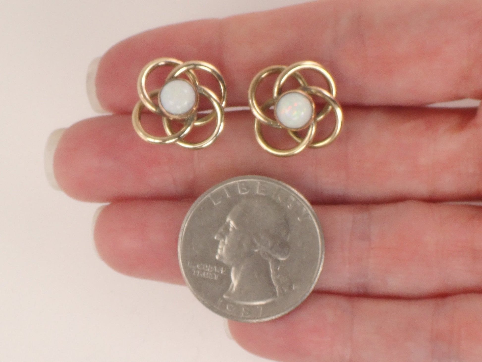 Vintage 14k Gold Opal Love Knot Earrings: Large Yellow Gold Studs