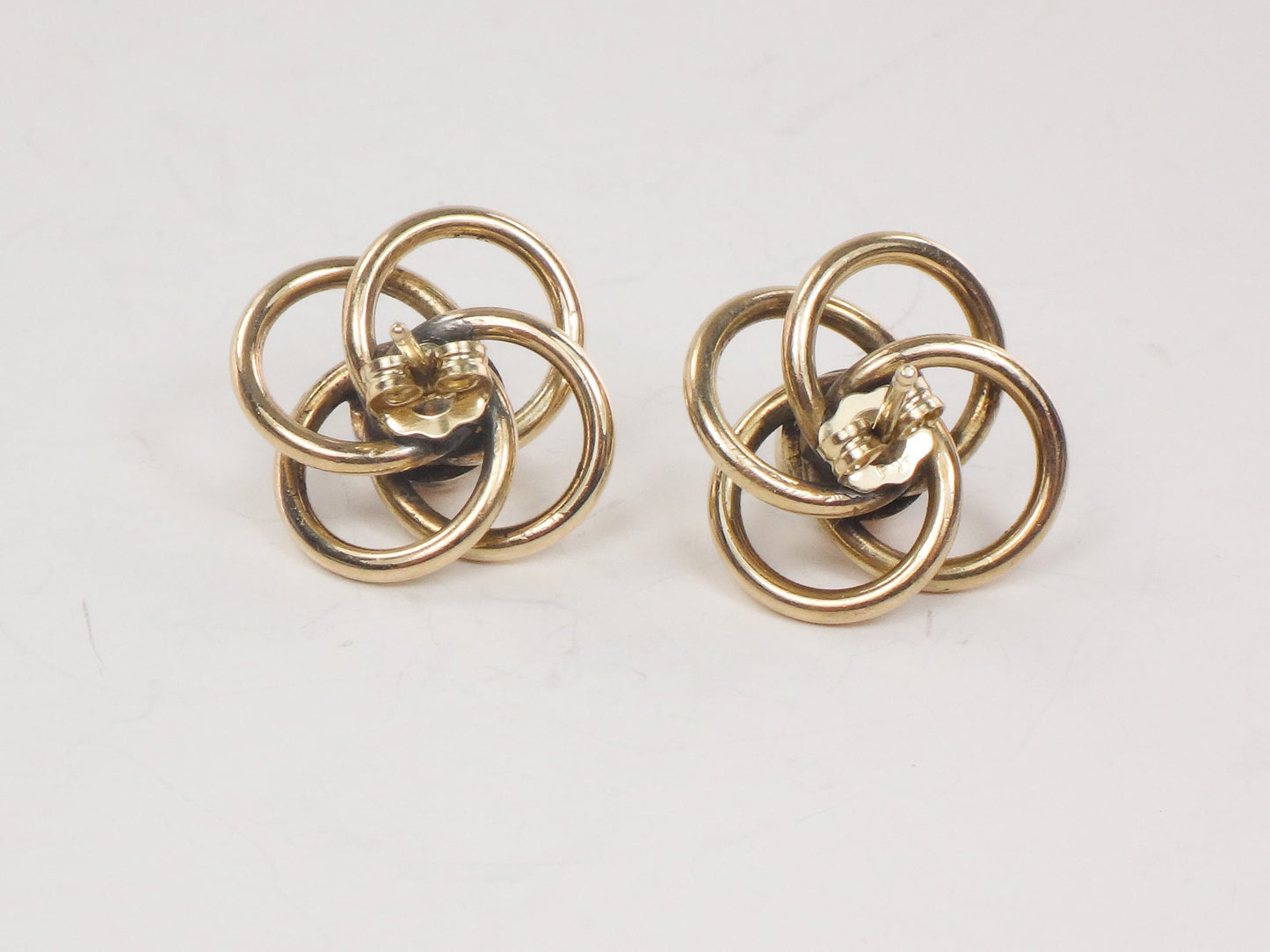 Vintage 14k Gold Opal Love Knot Earrings: Large Yellow Gold Studs