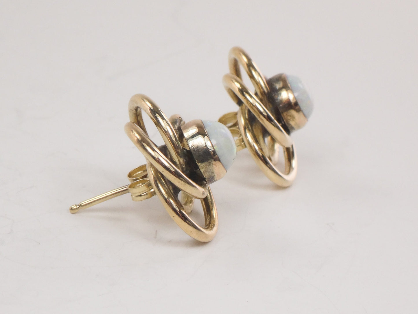 Vintage 14k Gold Opal Love Knot Earrings: Large Yellow Gold Studs