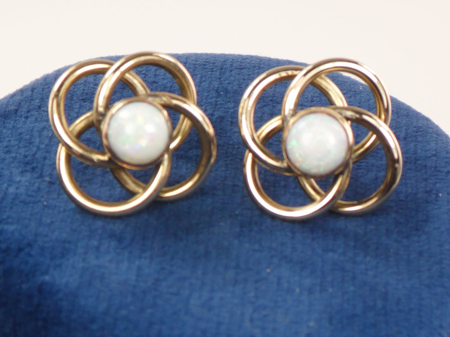 Vintage 14k Gold Opal Love Knot Earrings: Large Yellow Gold Studs