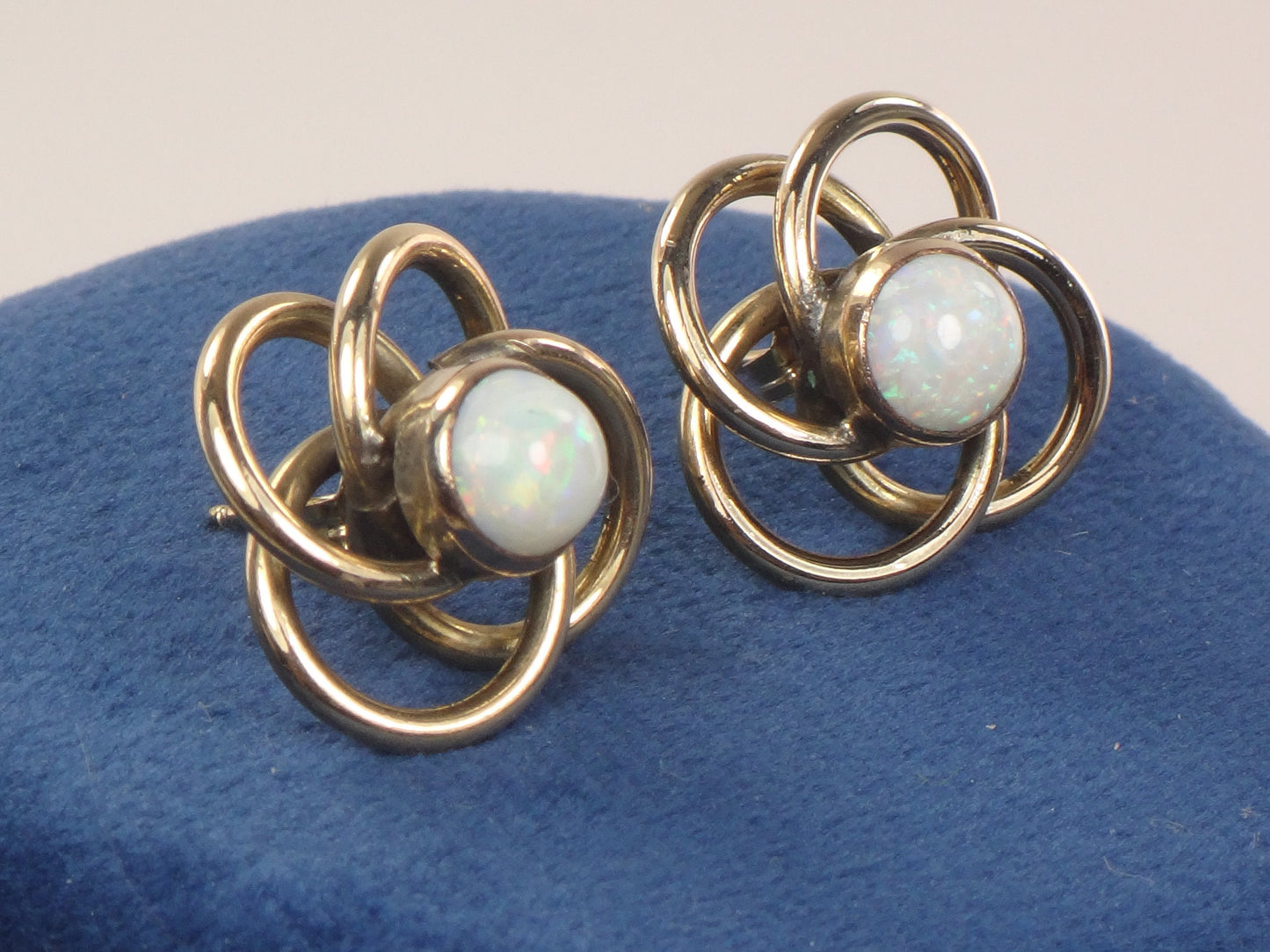 Vintage 14k Gold Opal Love Knot Earrings: Large Yellow Gold Studs