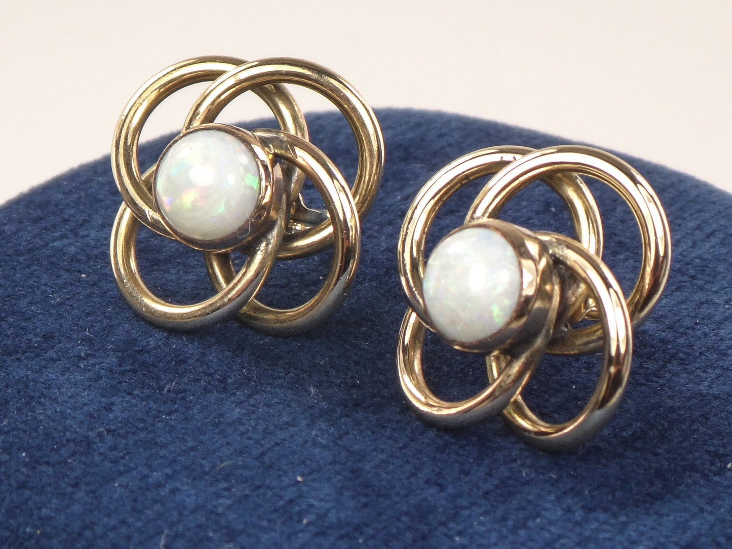 Vintage 14k Gold Opal Love Knot Earrings: Large Yellow Gold Studs