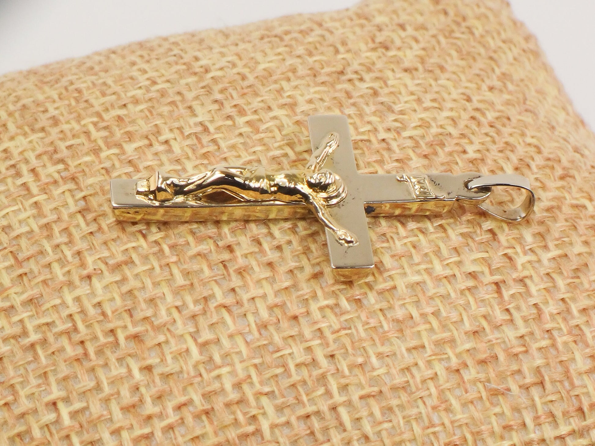 Vintage 14k Two Tone Gold Crucifix, Gold Cross Pendant
