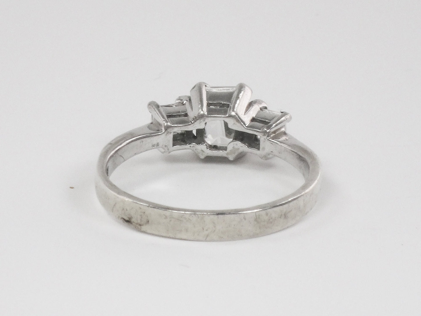 Vintage Sterling Silver Clear Stone Engagement Ring Emerald Cut and Princess Cut Size 8.5
