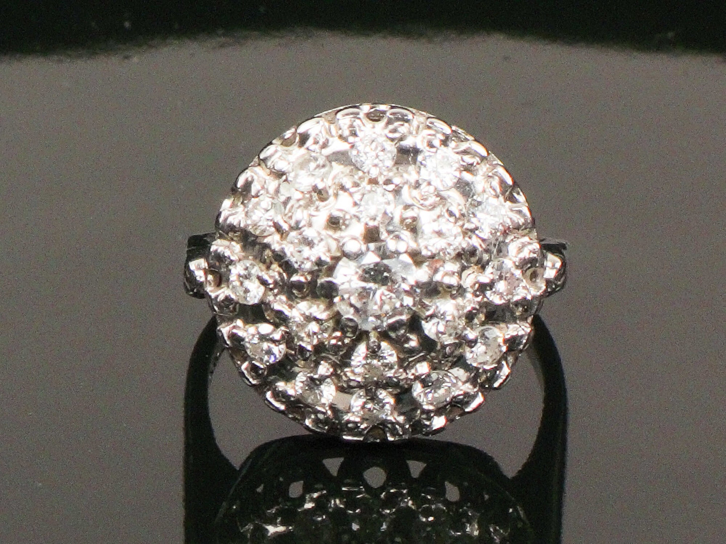 Vintage Diamond Cluster Ring: 14k White Gold Dome Halo, .75 CTS TDW, Size 6.5