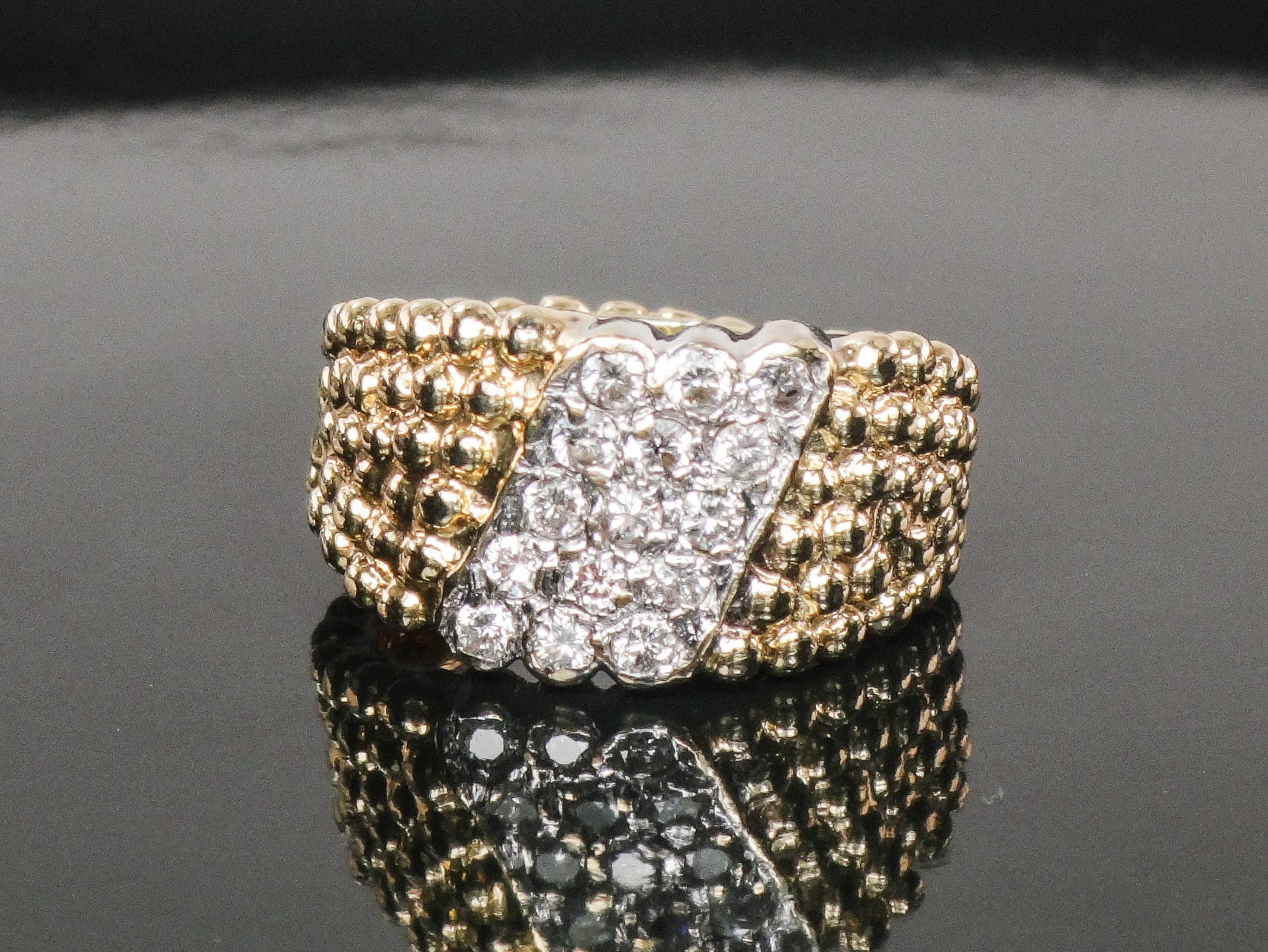 Vintage 14k Yellow Gold Natural Diamond Ring 1/2 CT TDW Diamond Cigar Band Ring Size 3.75