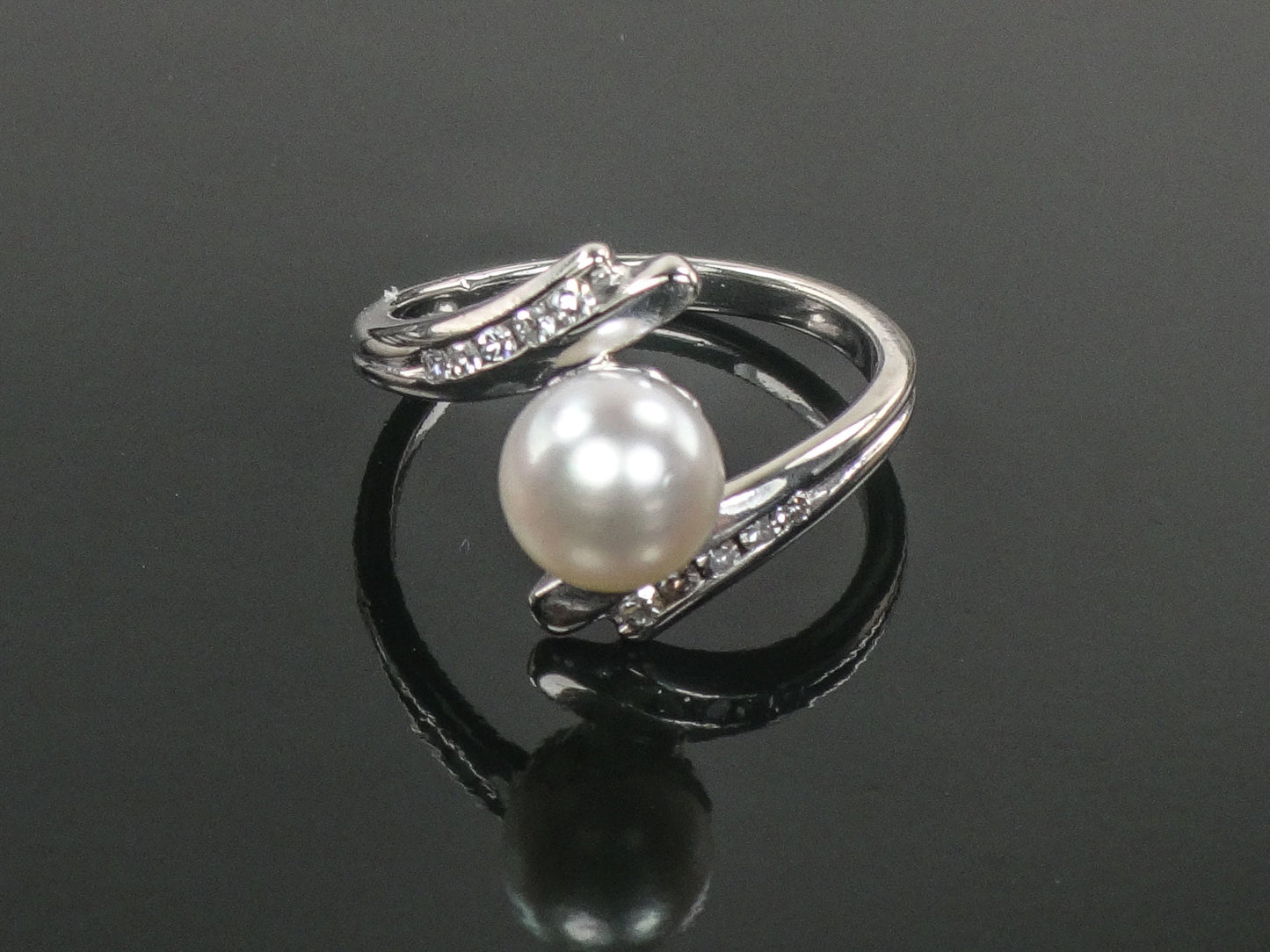 Vintage F & F Felger 14k White Gold Pearl Diamond Ring - Size 5.25