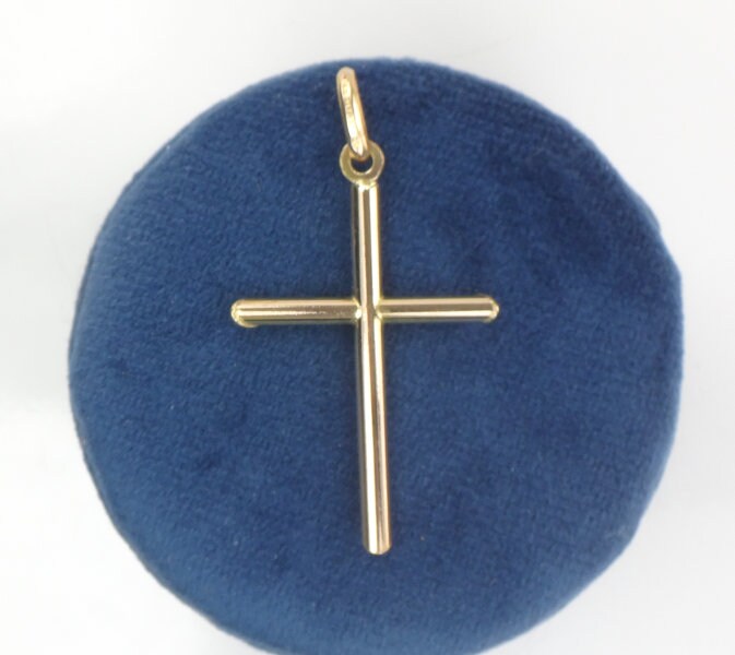 Vintage Large 14k Yellow Gold Cross Pendant, Religious Jewelry, Unisex Men's Cross