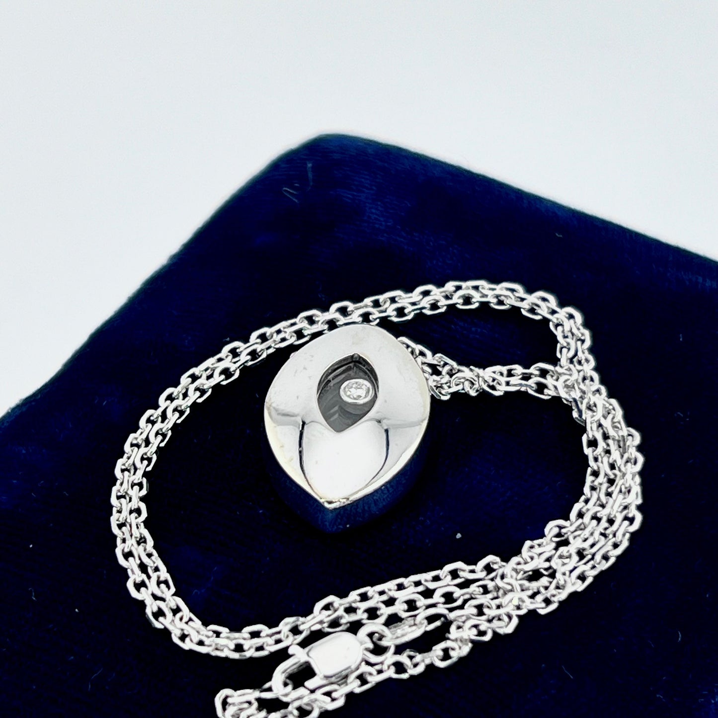 Vintage 18k White Gold Floating Diamond Pendant Necklace, 14k Chain