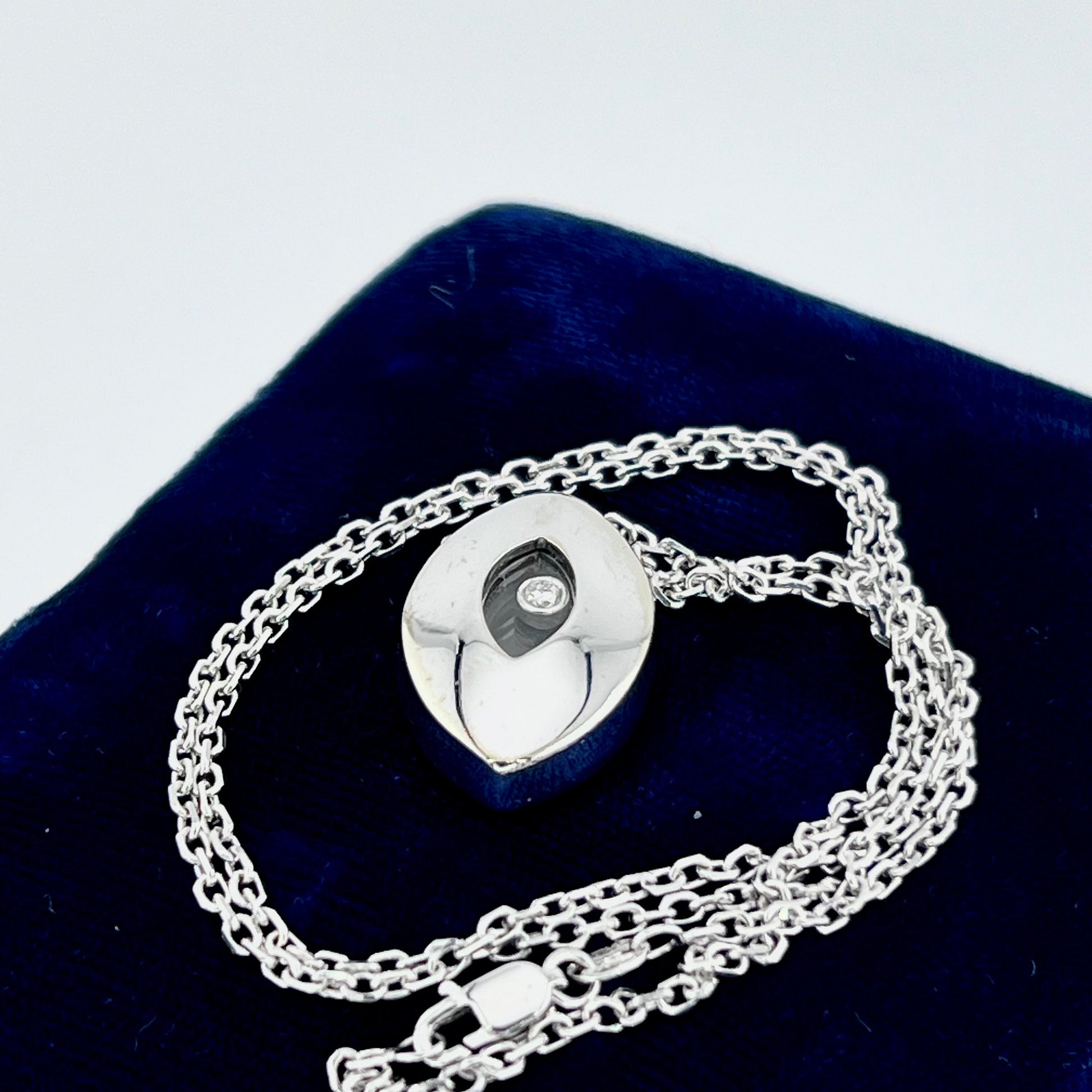 Vintage 18k White Gold Floating Diamond Pendant Necklace, 14k Chain