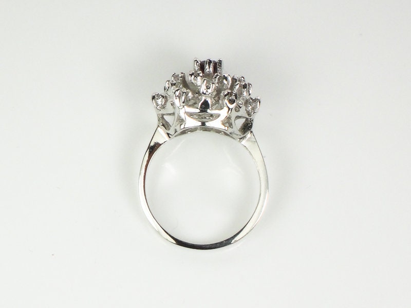 Vintage Ruby Diamond Starburst Ring: 14k White Gold Cocktail Ring, Size 6.25