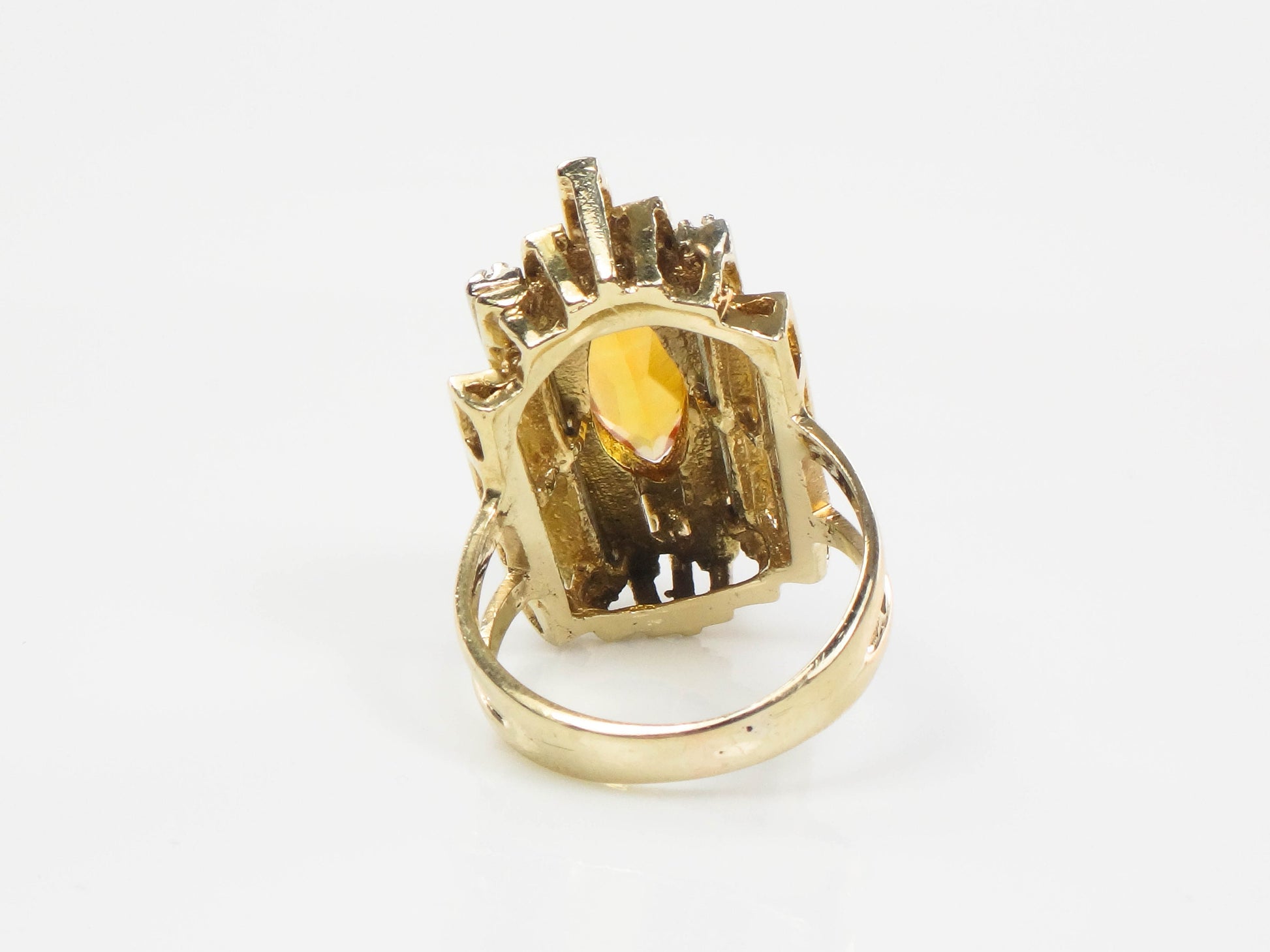 Vintage 14k Marquise Cut Yellow Sapphire and Diamond Ring - Modern Style Ring - Size 7.25