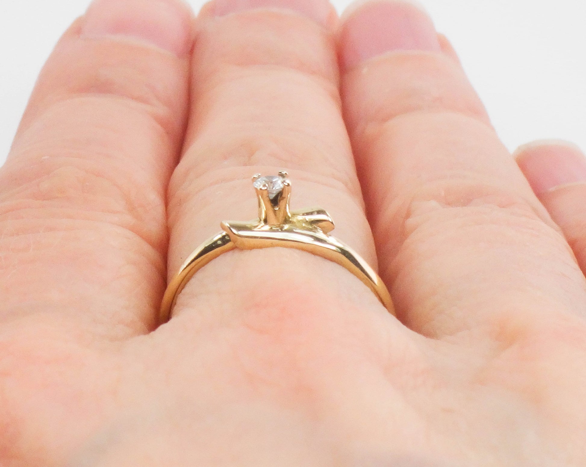 Vintage Thin 14k Yellow Gold Natural Diamond Ring, Everyday Stacking Ring, Size 5.75