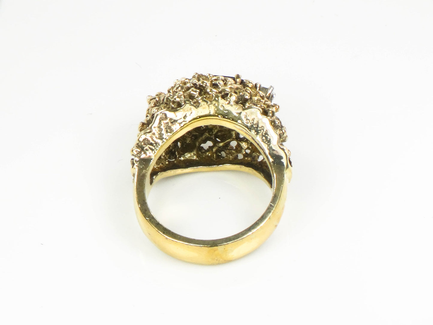 Vintage Gilt Sterling Silver Modern Brutalist Garnet and White Topaz Ring Size 6.75