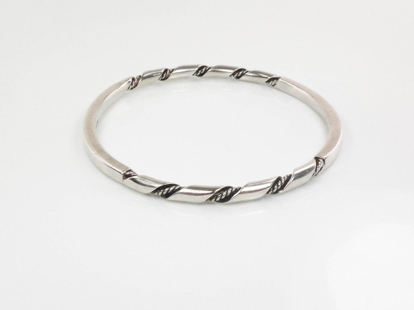 Vintage Sterling Silver Twisted Bangle Bracelet, Heavy Slip On Stacking Bangle 7 7/8"