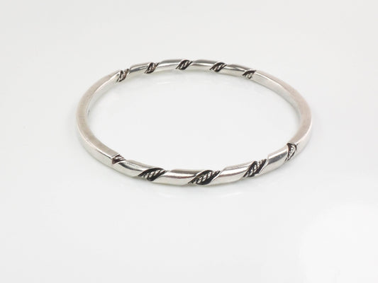 Vintage Sterling Silver Twisted Bangle Bracelet, Heavy Slip On Stacking Bangle 7 7/8"