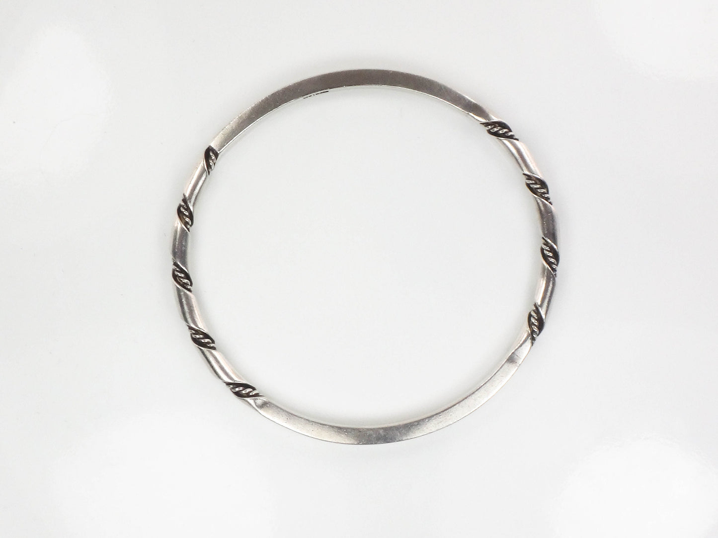 Vintage Sterling Silver Twisted Bangle Bracelet, Heavy Slip On Stacking Bangle 7 7/8"
