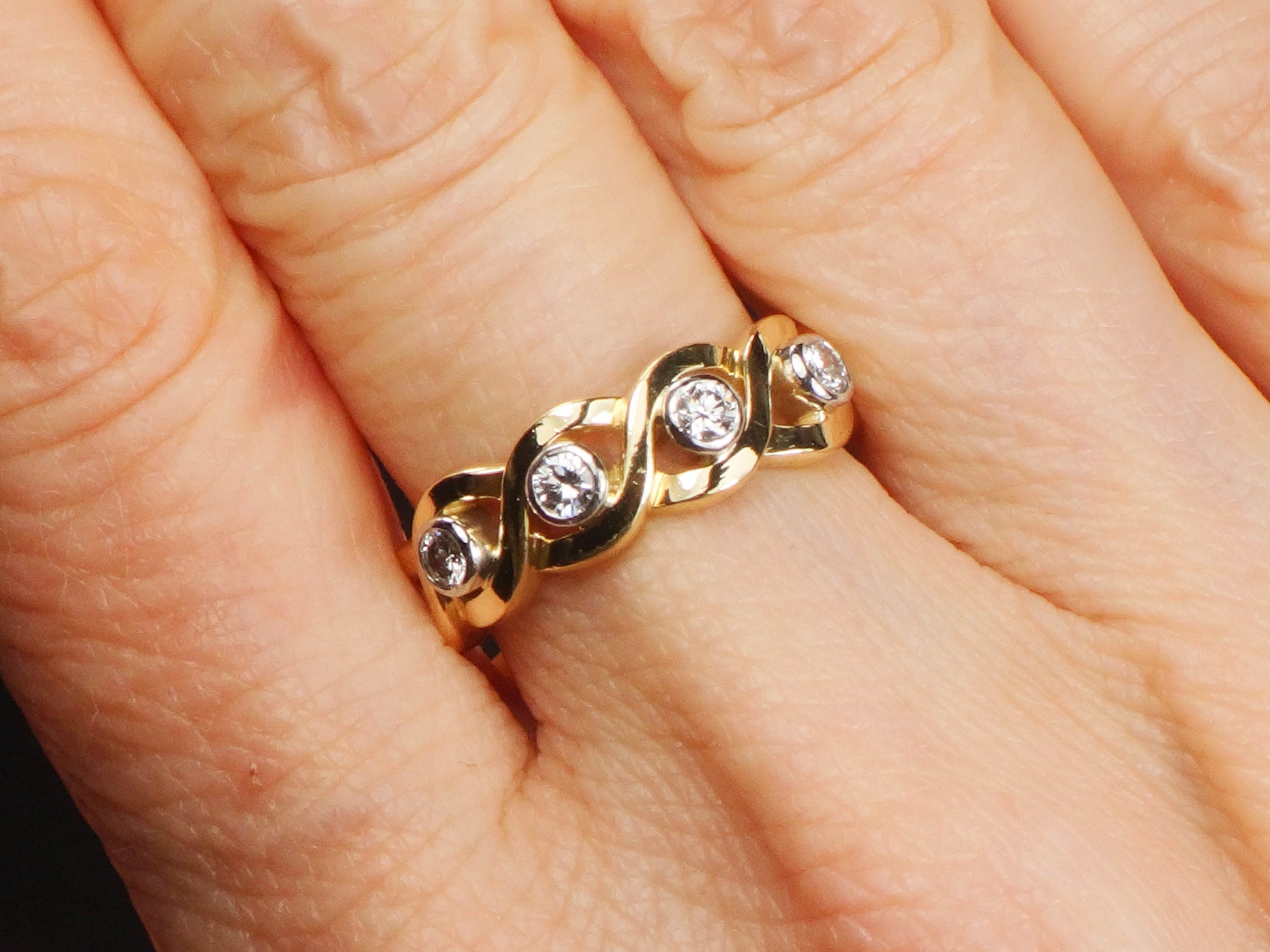 Vintage 18k Four Diamond Ring Diamond Wedding Band Approx .50 Carats TDW Size 6