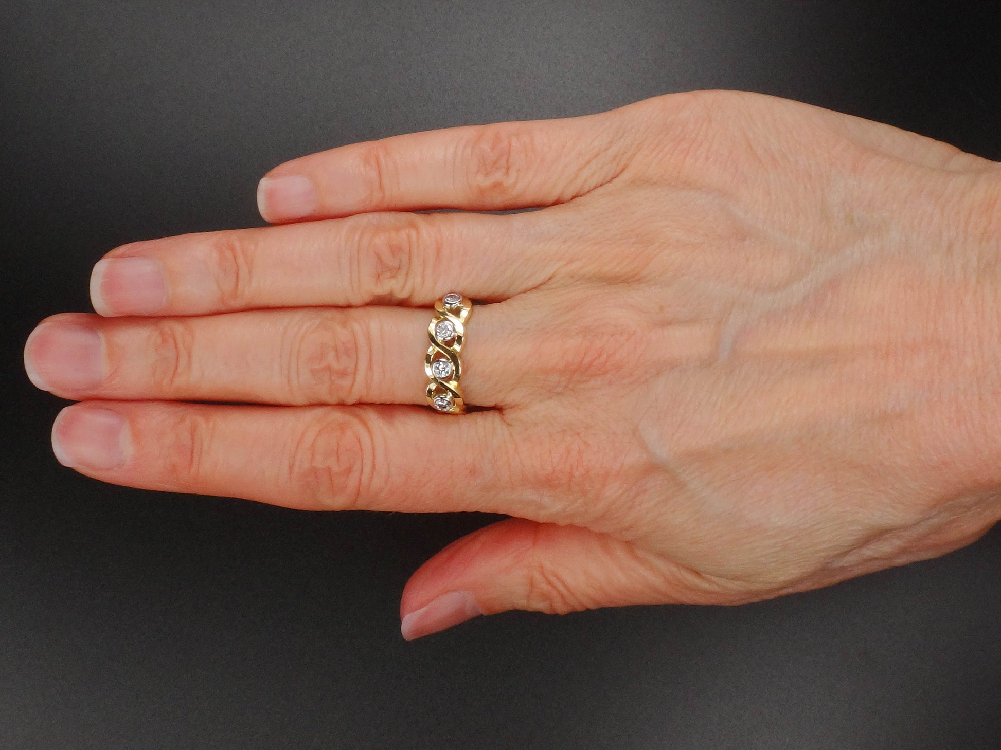 Vintage 18k Four Diamond Ring Diamond Wedding Band Approx .50 Carats TDW Size 6