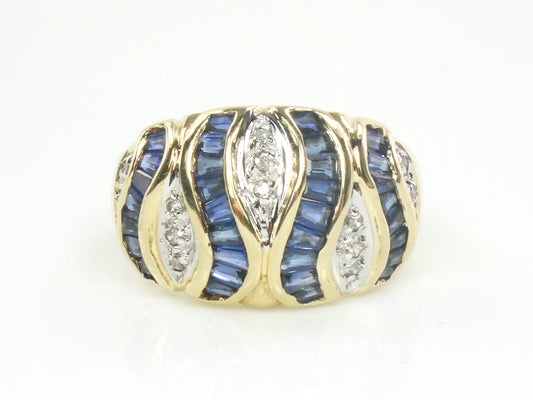 Vintage 14k Yellow Gold Sapphire Diamond Ring - Size 6.5