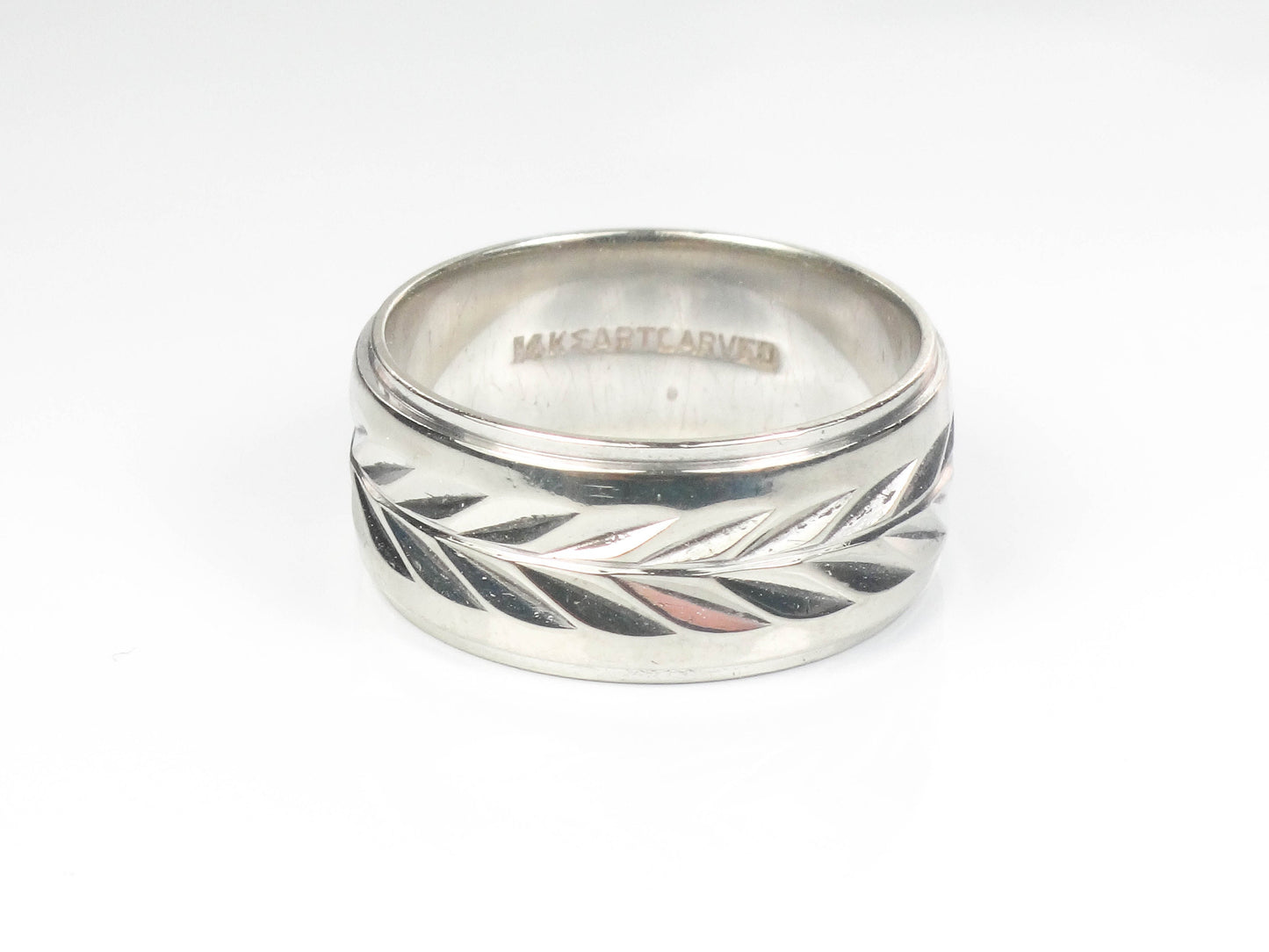 Vintage ArtCarved 14k White Gold Wedding Band - Wheat Design, Size 6