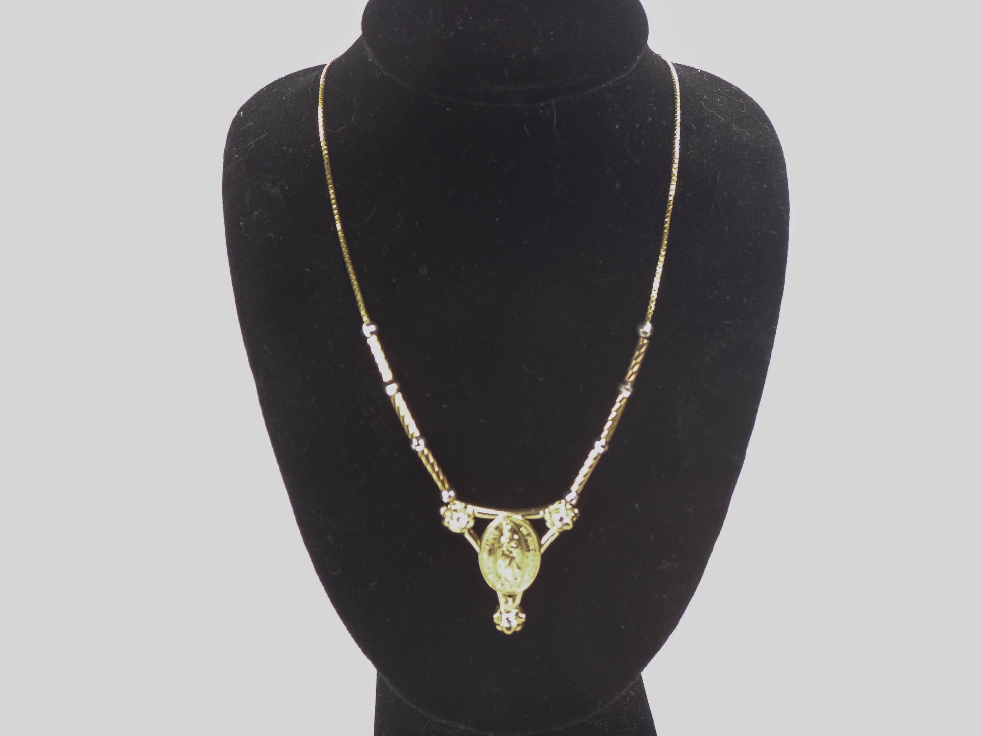 Vintage 14k Gold Guadalupe CZ Necklace - Two Tone Italian