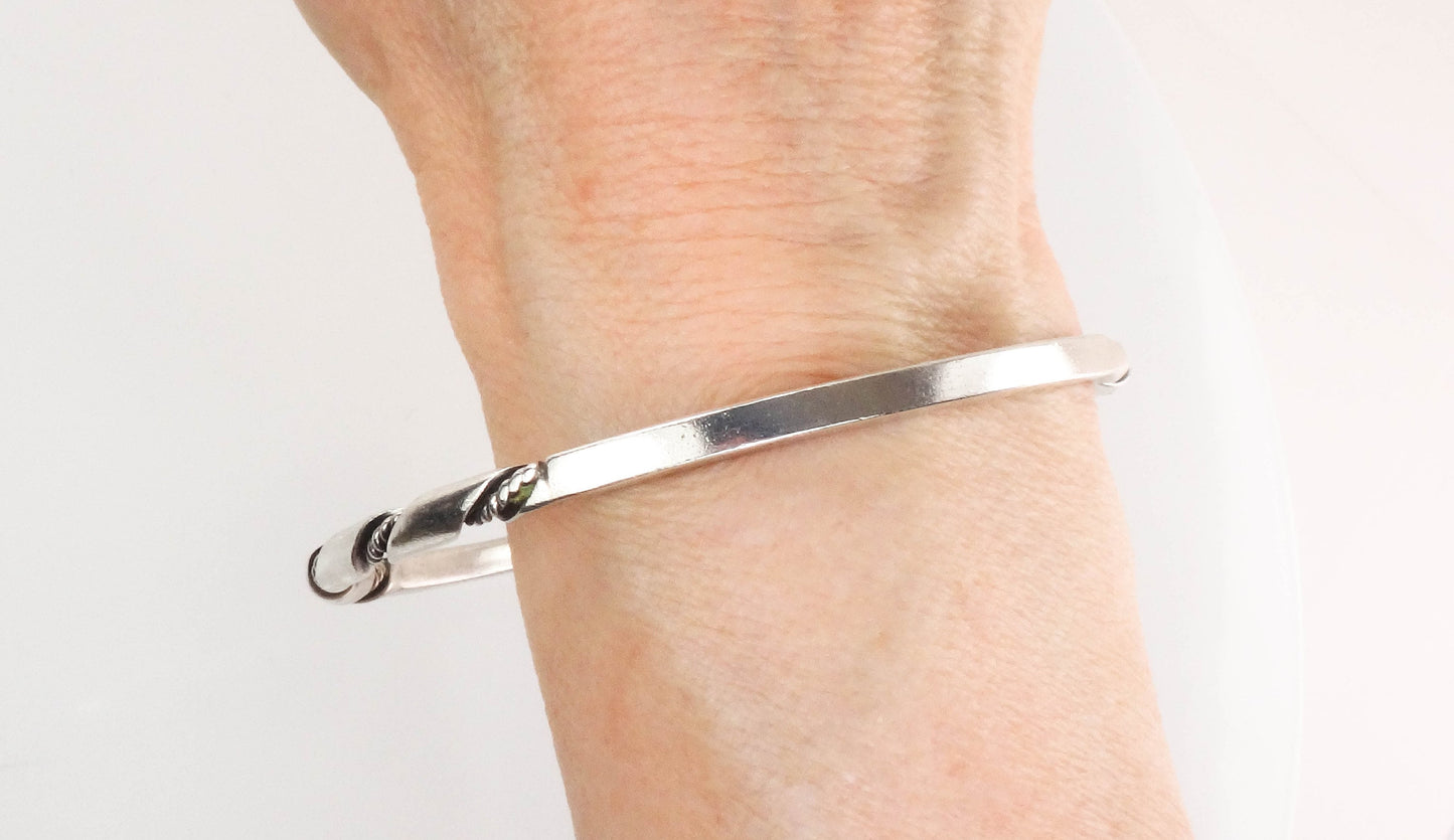 Vintage Sterling Silver Twisted Bangle Bracelet, Heavy Slip On Stacking Bangle 7 7/8"
