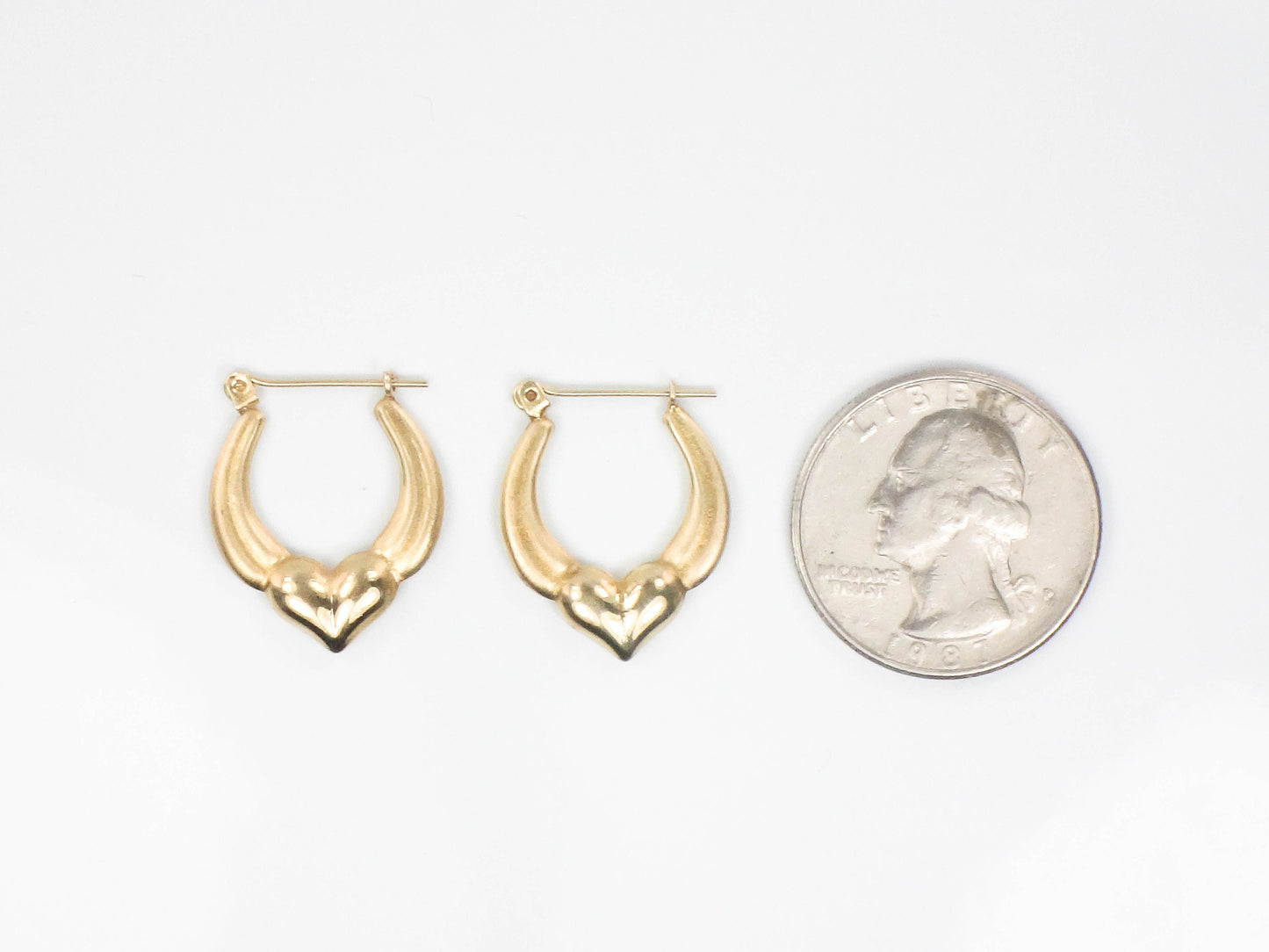 Vintage 14k Yellow Gold Heart Hoop Earrings