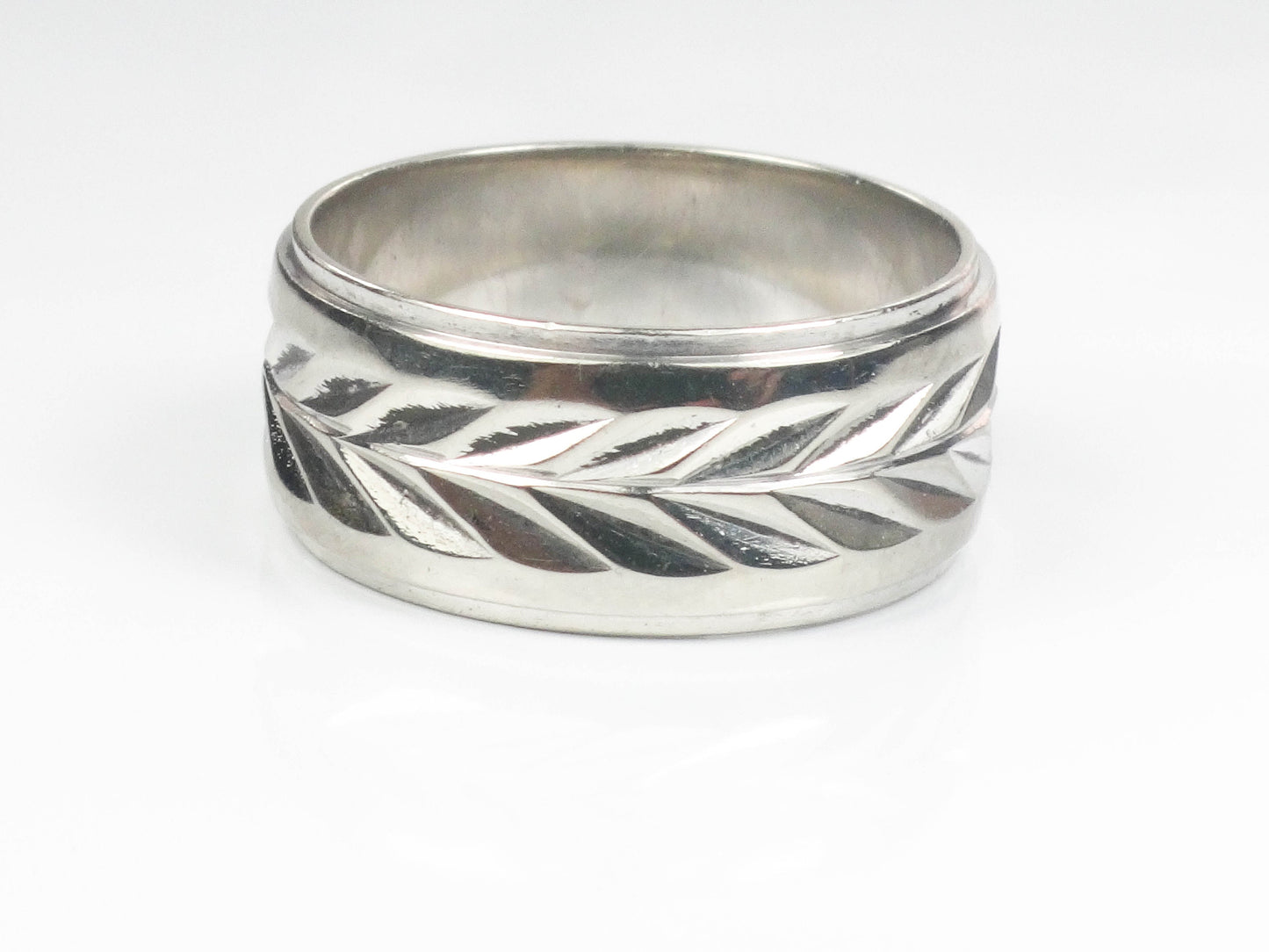 Vintage ArtCarved 14k White Gold Wedding Band - Wheat Design, Size 6