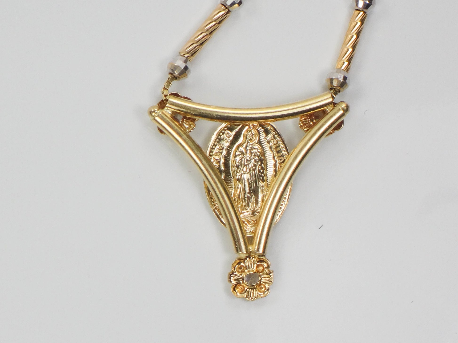 Vintage 14k Gold Guadalupe CZ Necklace - Two Tone Italian