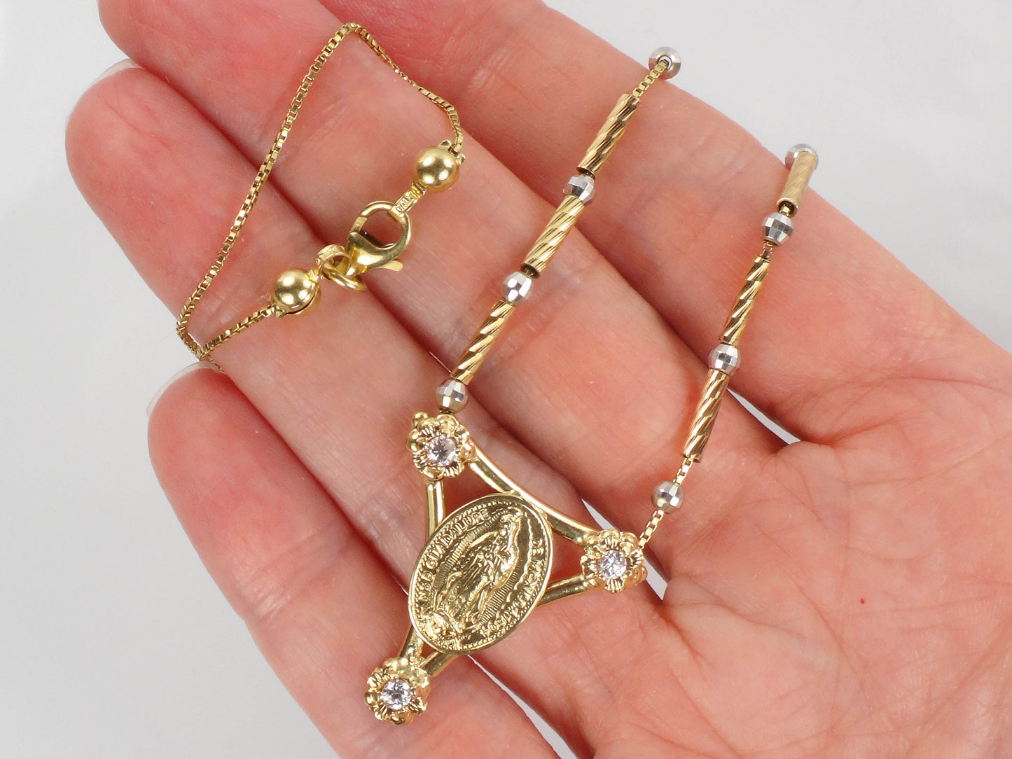 Vintage 14k Gold Guadalupe CZ Necklace - Two Tone Italian