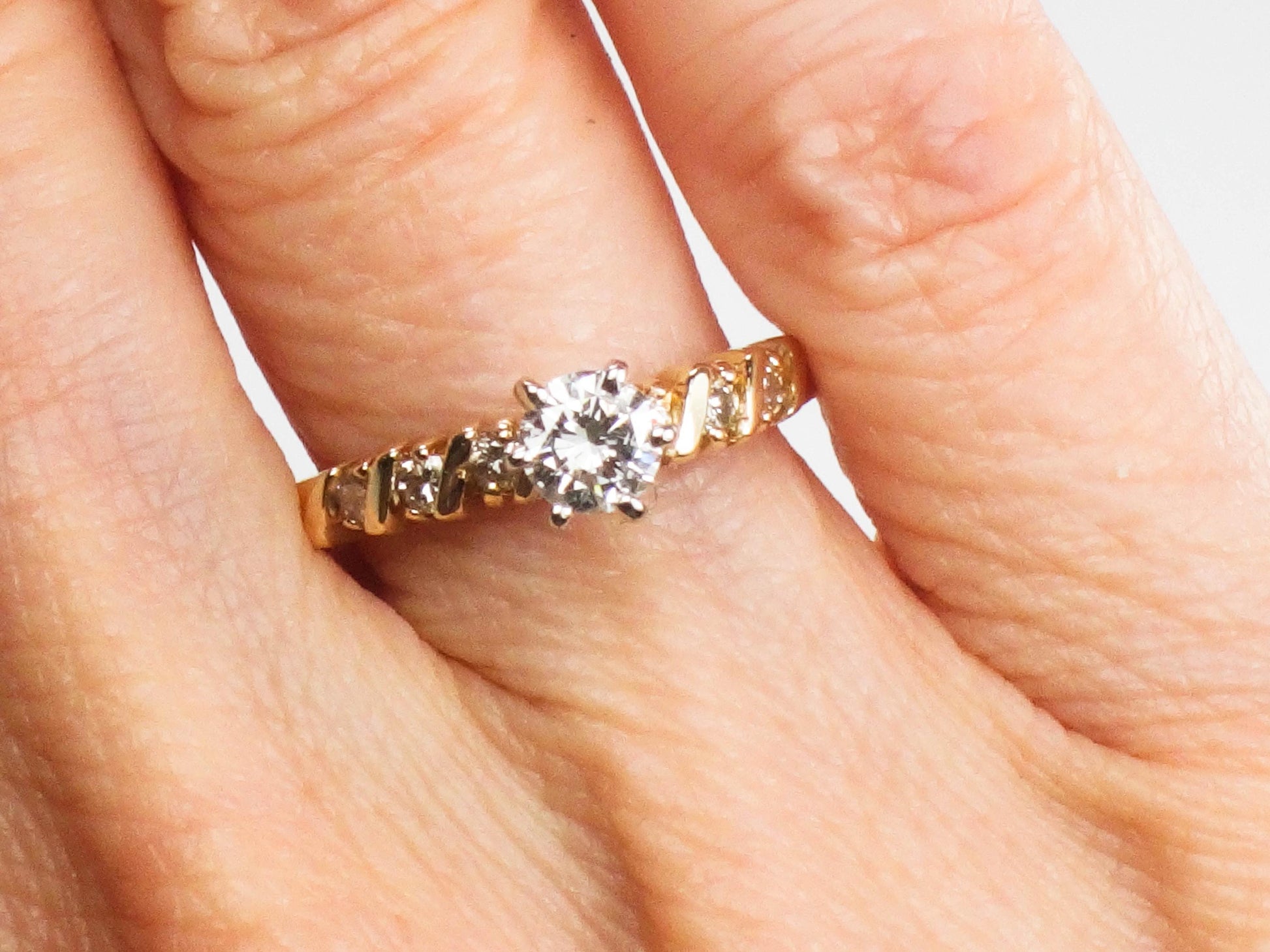 Vintage 14k Round Brilliant Natural Diamond Engagement Ring .38 Carats Center Size 6