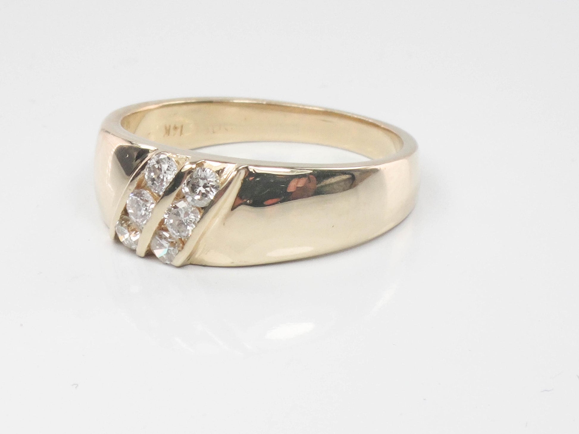 Vintage 14k Yellow Gold Two Row Natural Diamond Ring, Size 8 Diamond Band